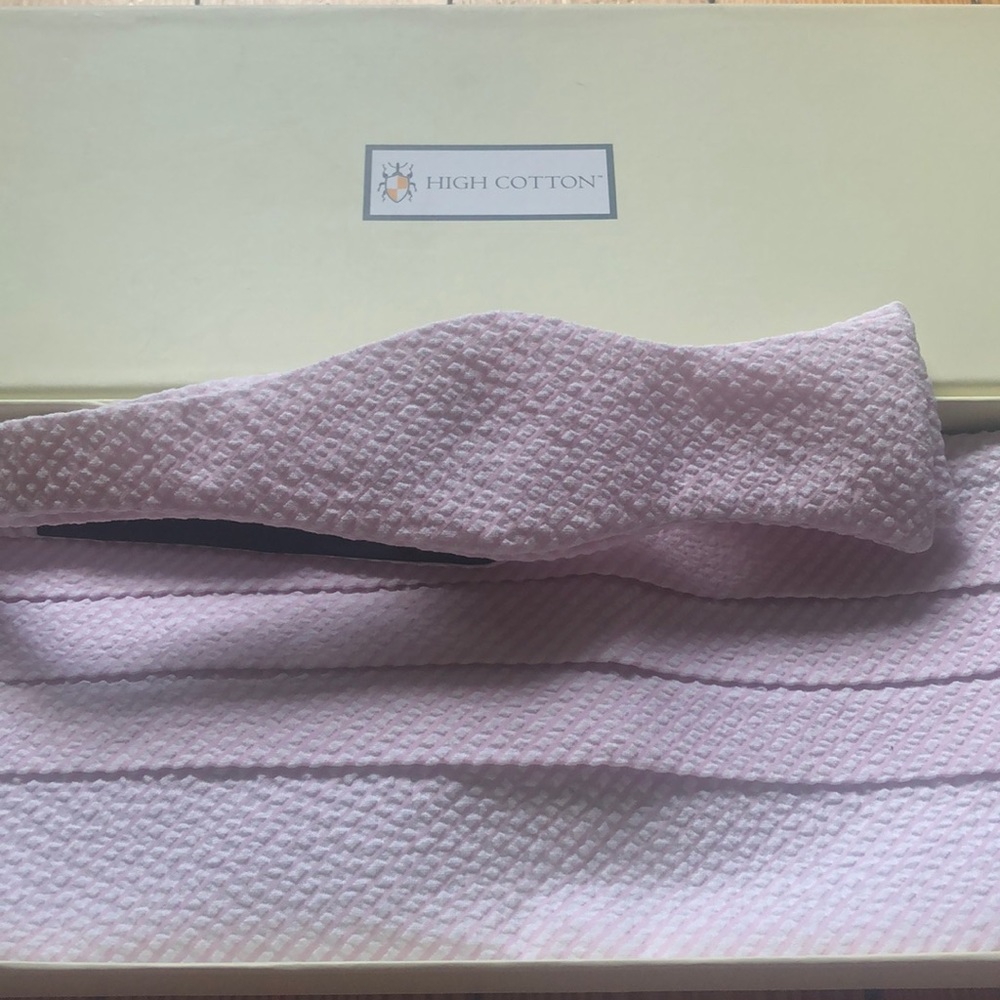 Pink Seersucker bow tie and cummerbund set